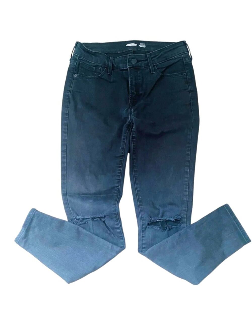 Old Navy Black Rockstar Skinny Jeans with Knee Rips 6 #0111